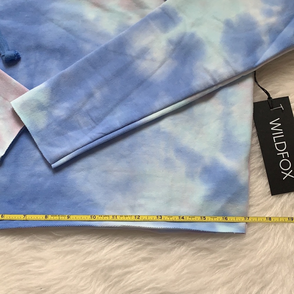 WILDFOX Tie-Dye Blue Pink Hoodie Hooded Cropped Sweatshirt - Picture 9 of 9